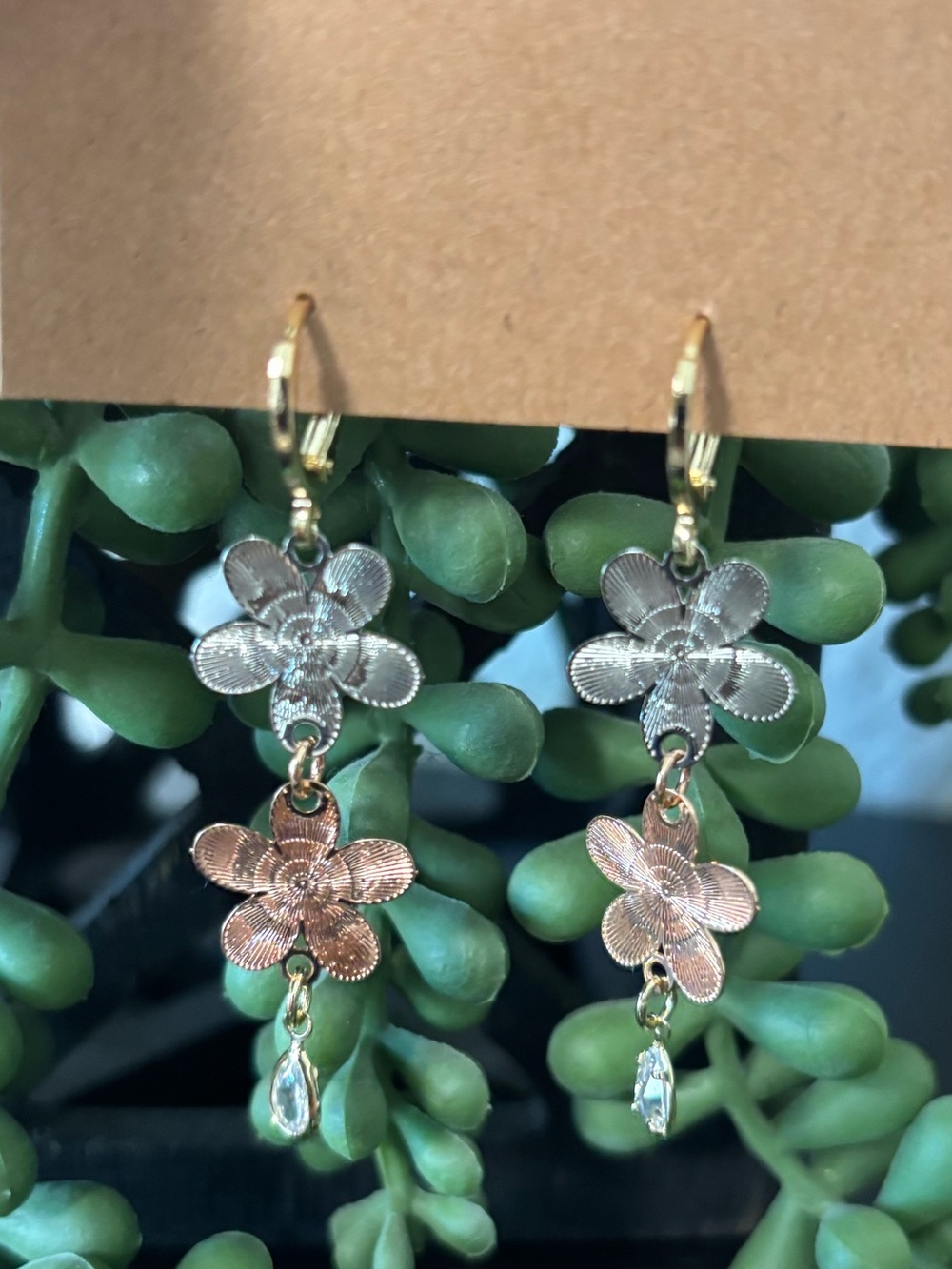 Pretty Bird Gold Plated Floral Dangle Earrings with Crystal
Drops